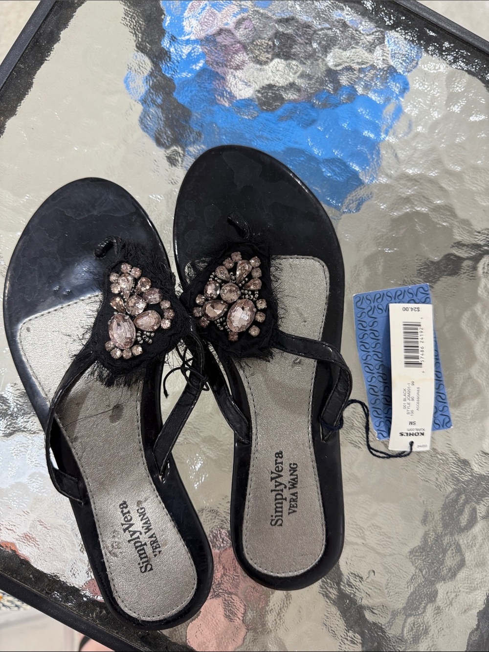 Simply Vera Vera Wang Black Sandals with Blush Crystal Accents